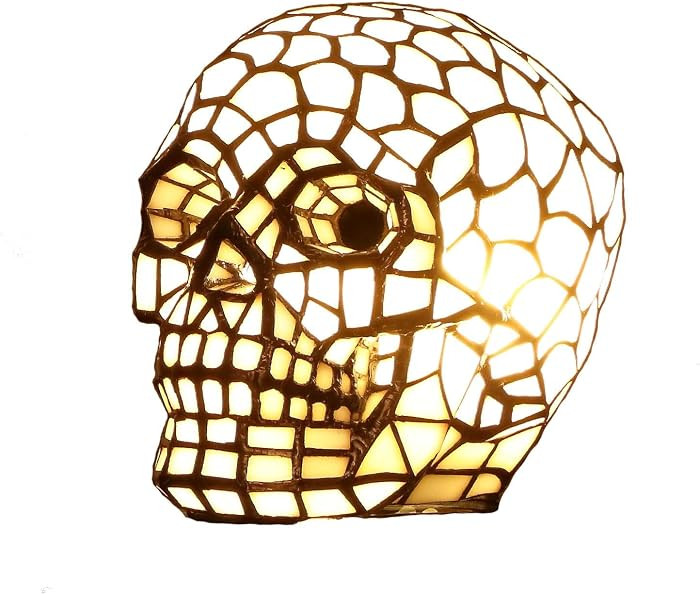 Bieye L10649 Skull Tiffany Style Stained Glass Accent Table Lamp Night Light for Halloween Decor ... | Amazon (US)