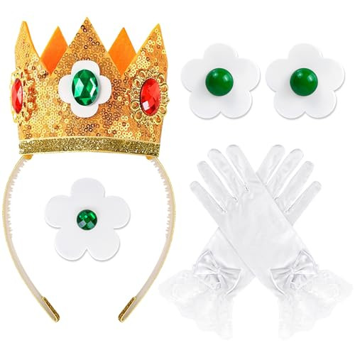 Goenb Princess Costume Accessories Set, 4 PCS Costume Set of Princess Crown/Earrings/Gloves/Brooch Dress up for Women | Amazon (US)