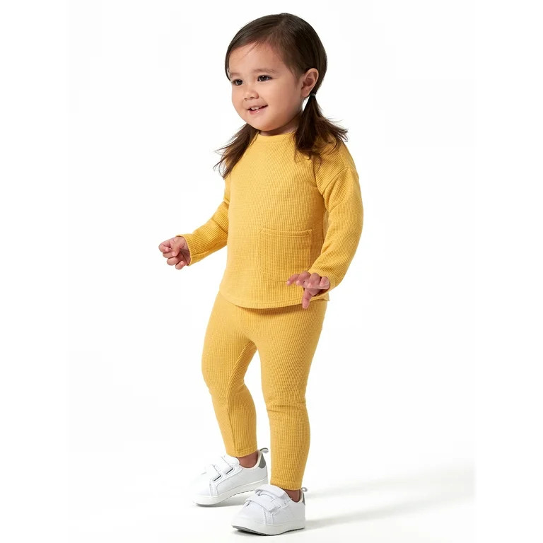 Modern Moments by Gerber Baby Girl Long Sleeve Waffle Top & Legging, 2 Piece Outfit Set, Sizes 0/... | Walmart (US)