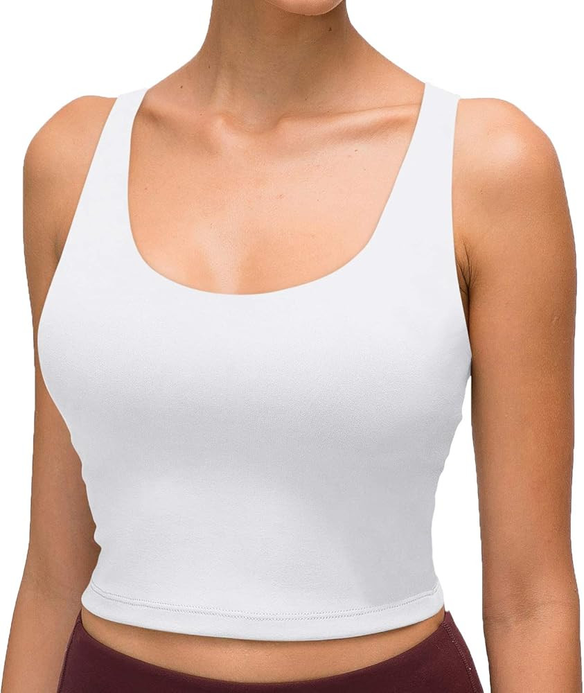 LASLULU Womens Padded Sports Bras Medium Support Longline Yoga Crop Tops Racerback Workout Tank T... | Amazon (US)