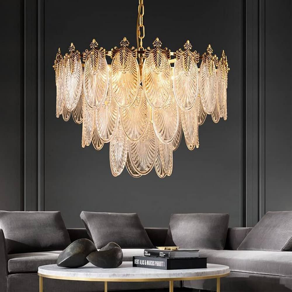 FanErsai Modern Crystal Chandelier Golden Vintage Pendant Lighting with Leaf Crystal Drum 8-Light... | Amazon (US)
