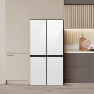 Samsung Bespoke 22 cu. ft. Counter Depth 4-Door French Door Refrigerator with Zero Clearance Fit & Food Showcase Door in White Glass | Wayfair North America