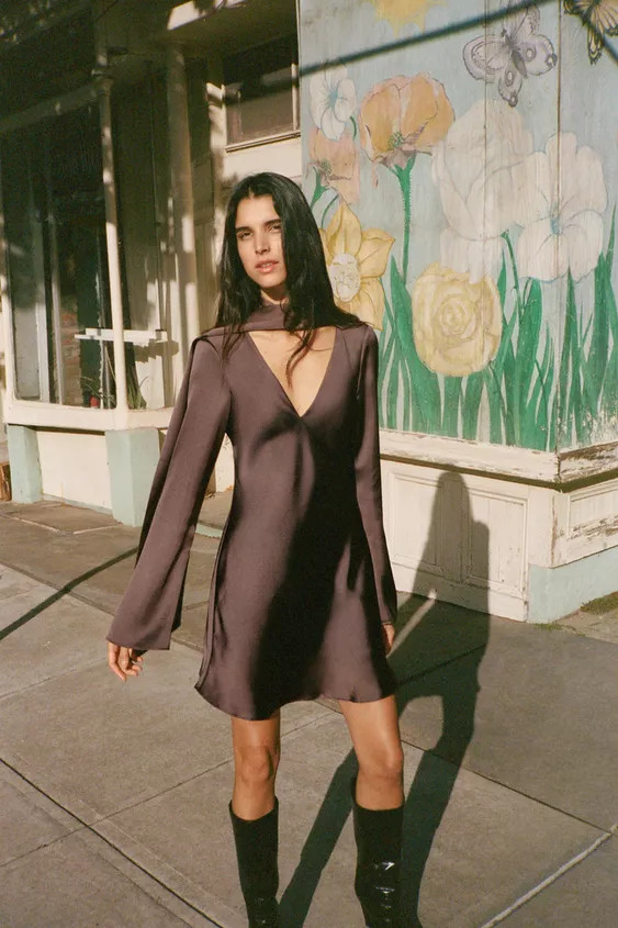 SATIN DRESS WITH FOULARD | Zara UK