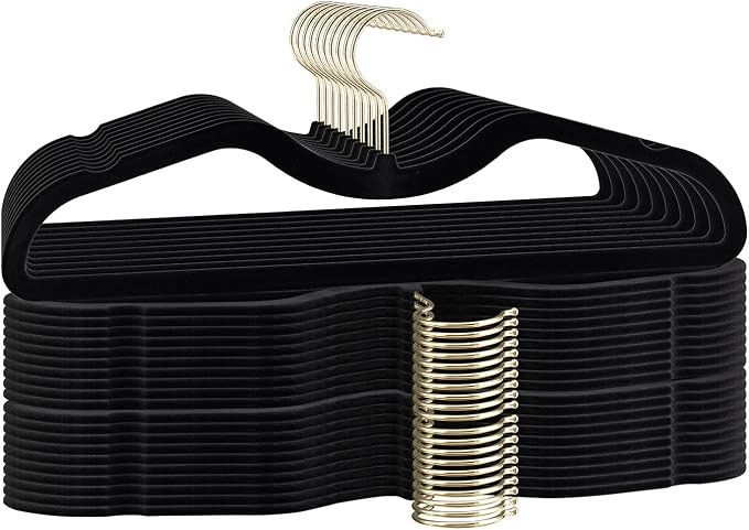 Velvet Short Neck Hangers - Heavy-Duty, Non-Slip Felt Surface, Space-Saving Design with Anti-Slip... | Amazon (US)