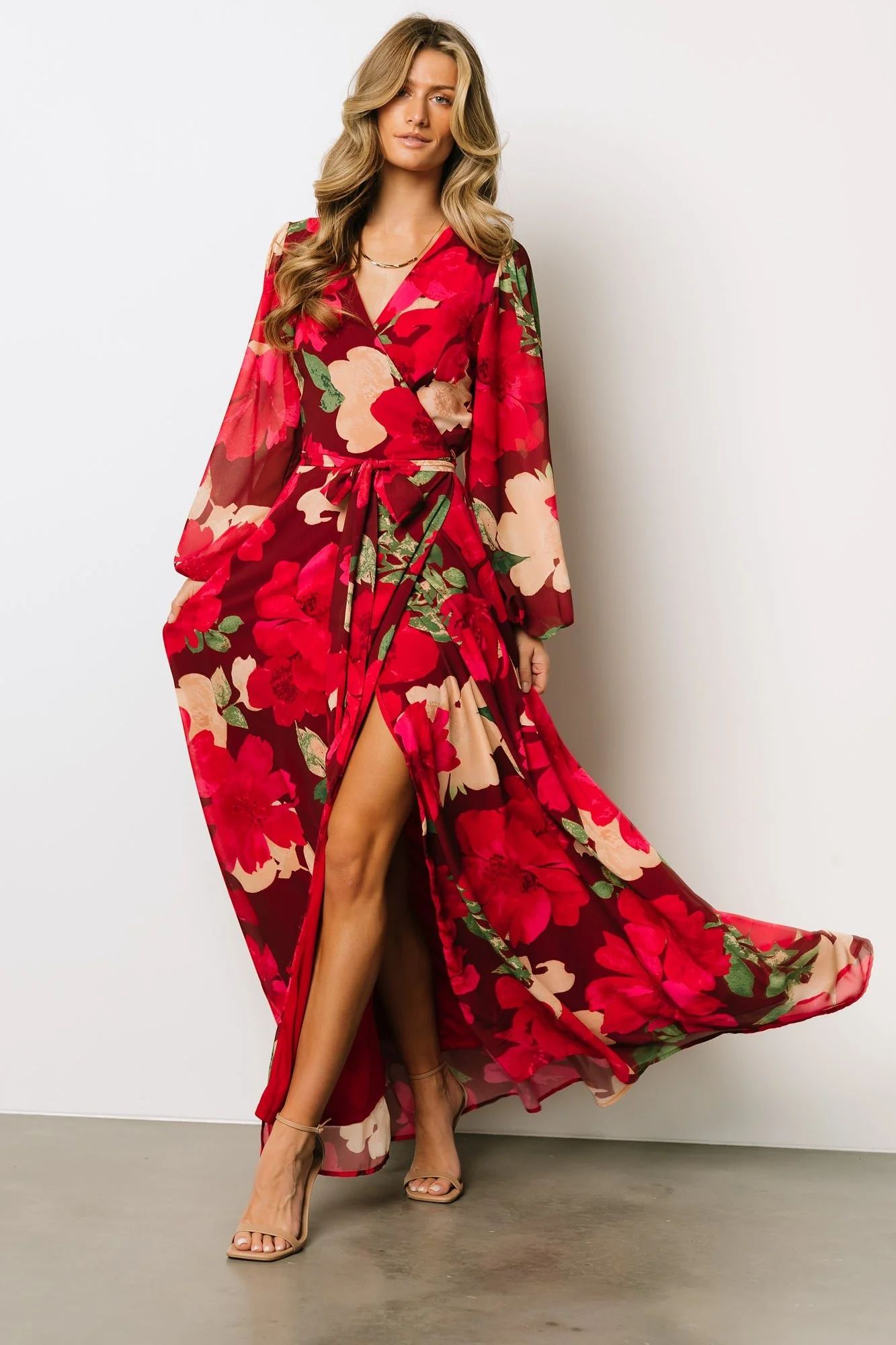 Katinka Wrap Maxi Dress | Burgundy Multi Floral | Baltic Born