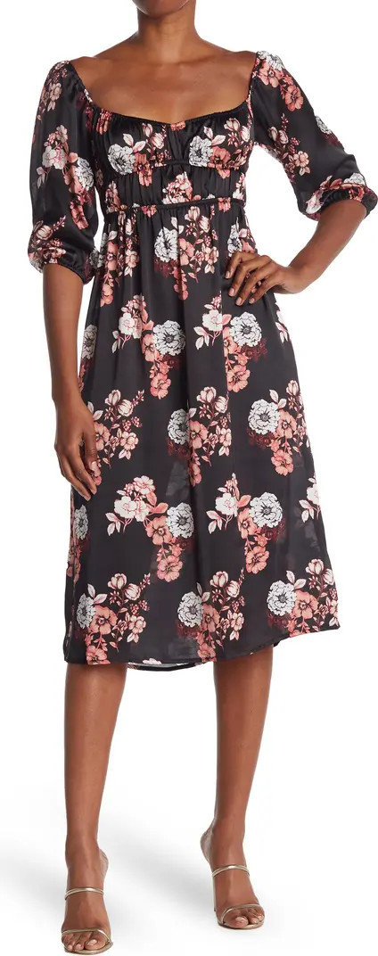 VELVET TORCH Elastic Waist Floral Midi Dress | Nordstromrack | Nordstrom Rack
