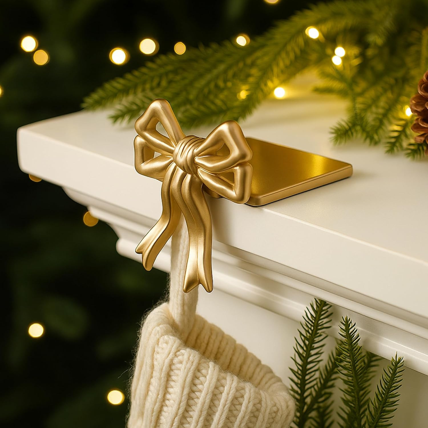 4 Pcs Gold Bow Christmas Stocking Holder Heavy Duty Cast Iron | Amazon (US)