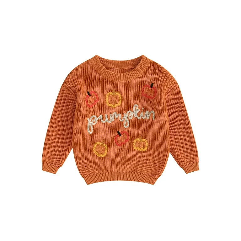 Michellecmm Baby Boys Girls Sweater Pumpkin Letter Embroidery Crew Neck Long Sleeve Pullovers Fal... | Walmart (US)