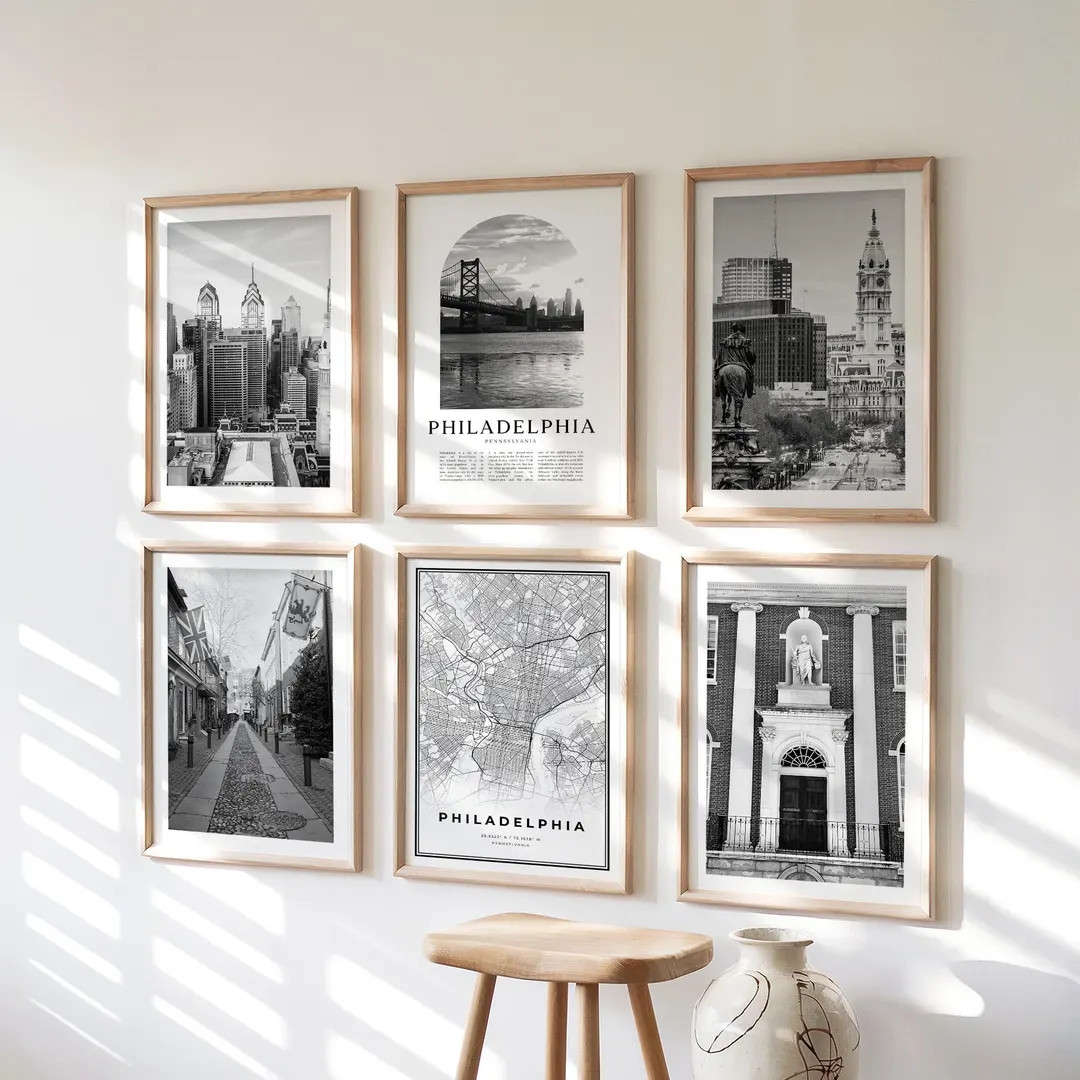 Philadelphia Gallery Wall Art - Set of 6, Philadelphia Black and White Photo, Philadelphia Poster... | Etsy (US)