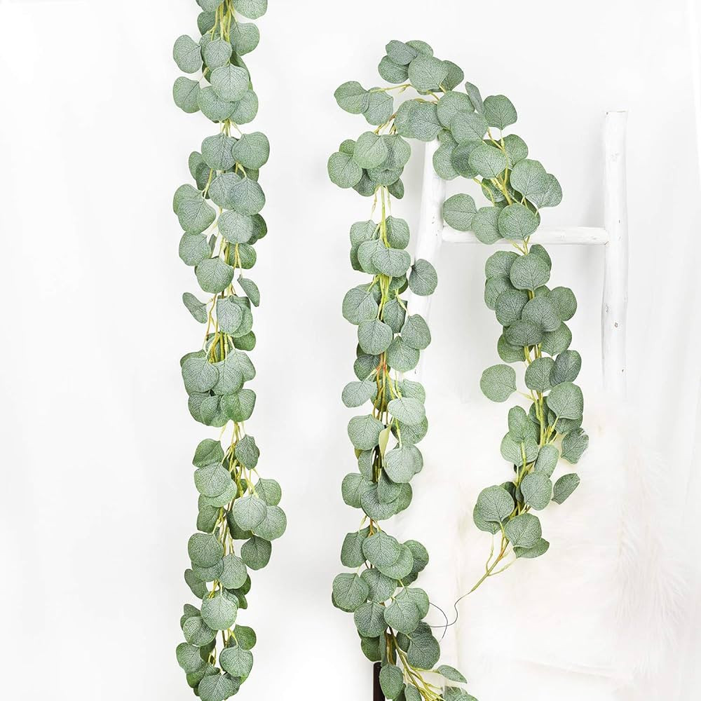 DearHouse 2pc Artificial Eucalyptus Garland Faux Silk Eucalyptus Leaves Vines Handmade Garland Gr... | Amazon (US)