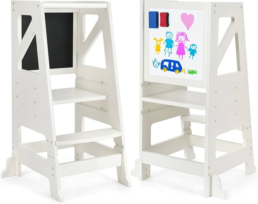 Toddler Kitchen Stool Helper - Toddler Tower with Message Boards & Safty Rail, Adjustable Height ... | Amazon (US)
