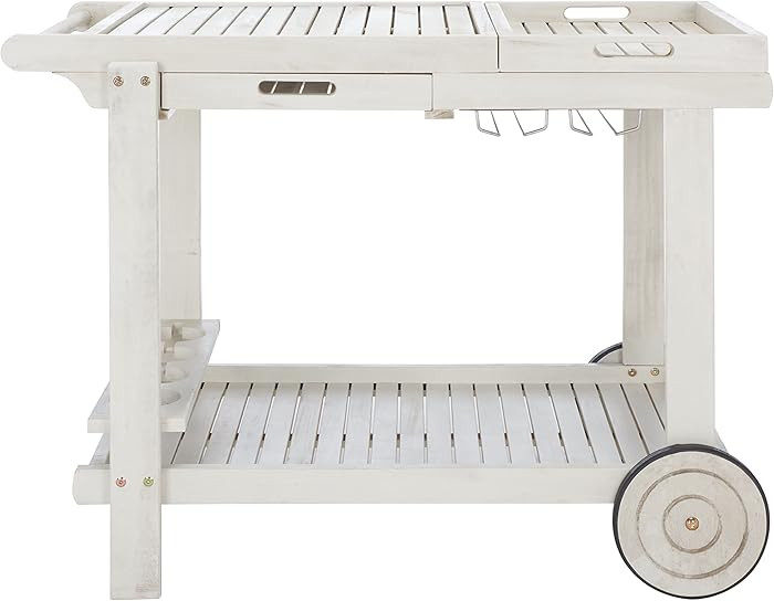 SAFAVIEH Outdoor Collection Orland White Washed Acacia Wood Slatted Tea Trolley | Amazon (US)
