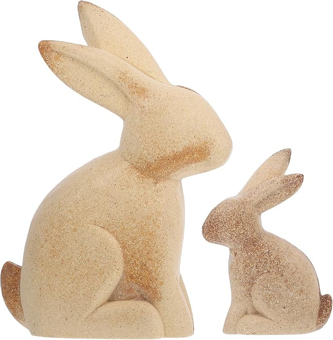 ULTNICE 2PCS Large Unfinished Wood Rabbit Statues, 7x5.1 Inch 3D Easter Rustic Bunny Figures, Pai... | Amazon (US)