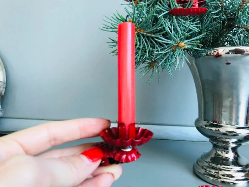 Vintage Set of 8 Red Christmas Tree Candle Clips Victorian - Etsy | Etsy (US)