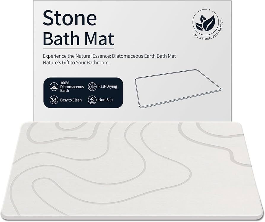 ZIKIBL Stone Bath Mat Diatomaceous Earth Bath Mat Stone Super Absorbent Diatomite Stone Bath Mats... | Amazon (US)