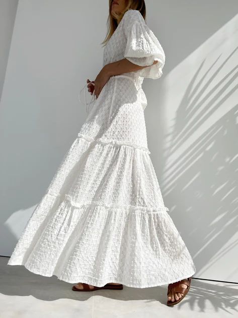 Yara Tie Waist Maxi Dress | White | Vita Grace