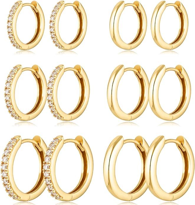 Gold Hoop Earrings Set 14k Real Gold Plated Huggie Hoop Earrings Hypoallergenic Tiny Lightweight ... | Amazon (US)