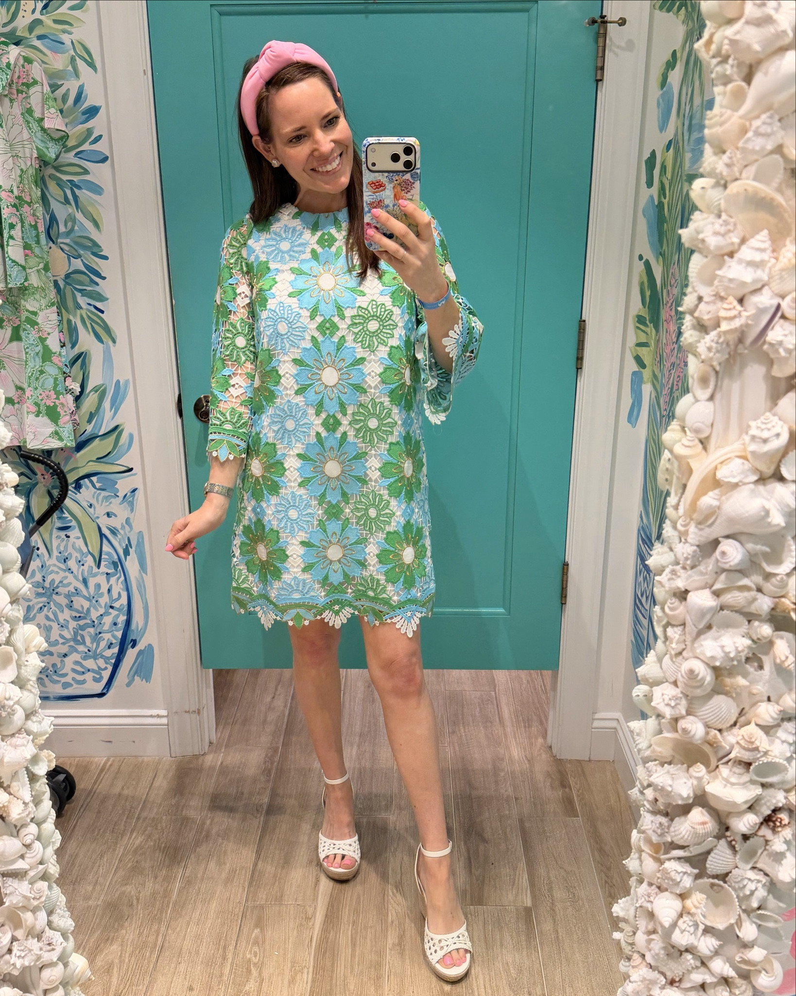 Lilly Pulitzer Jouri Lace Dress 💚 Coastal Chic Try-On

This Lilly Pulitzer Jouri lace dress is even prettier in person 💚✨ The custom lace with the blue and green floral detailing is so eye-catching, and I love the scalloped hem and sleeves—it gives it that elevated, feminine feel while still being easy to wear.

Such a perfect dress for spring events, brunch, showers, or a coastal dinner look 🌴💐 Paired it with my white espadrille wedges and a pink headband for a fun pop of color.

The fit is a classic straight silhouette with a little extra room through the waist, making it super comfortable but still polished 💙

lilly pulitzer dress, lace shift dress, spring dresses, coastal outfit, preppy style, florida style, brunch outfit, shower dress, resort wear, colorful feminine outfit

#LTKootd #LTKOver40 #LTKSeasonal

#LTKootd #LTKOver40 #LTKdayinmylife