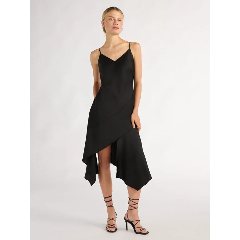 Scoop Women’s Asymmetrical Bias Satin Slip Dress with Spaghetti Straps, Sizes XS-XXL | Walmart (US)