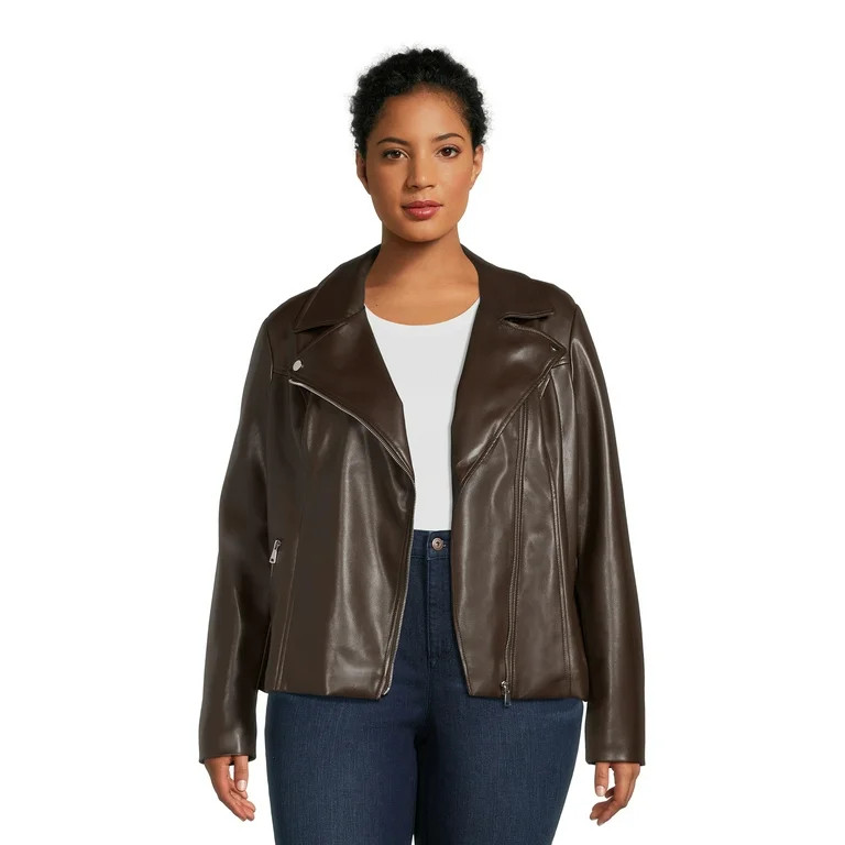 Time and Tru Women's Asymmetrical Faux Leather Jacket - Walmart.com | Walmart (US)