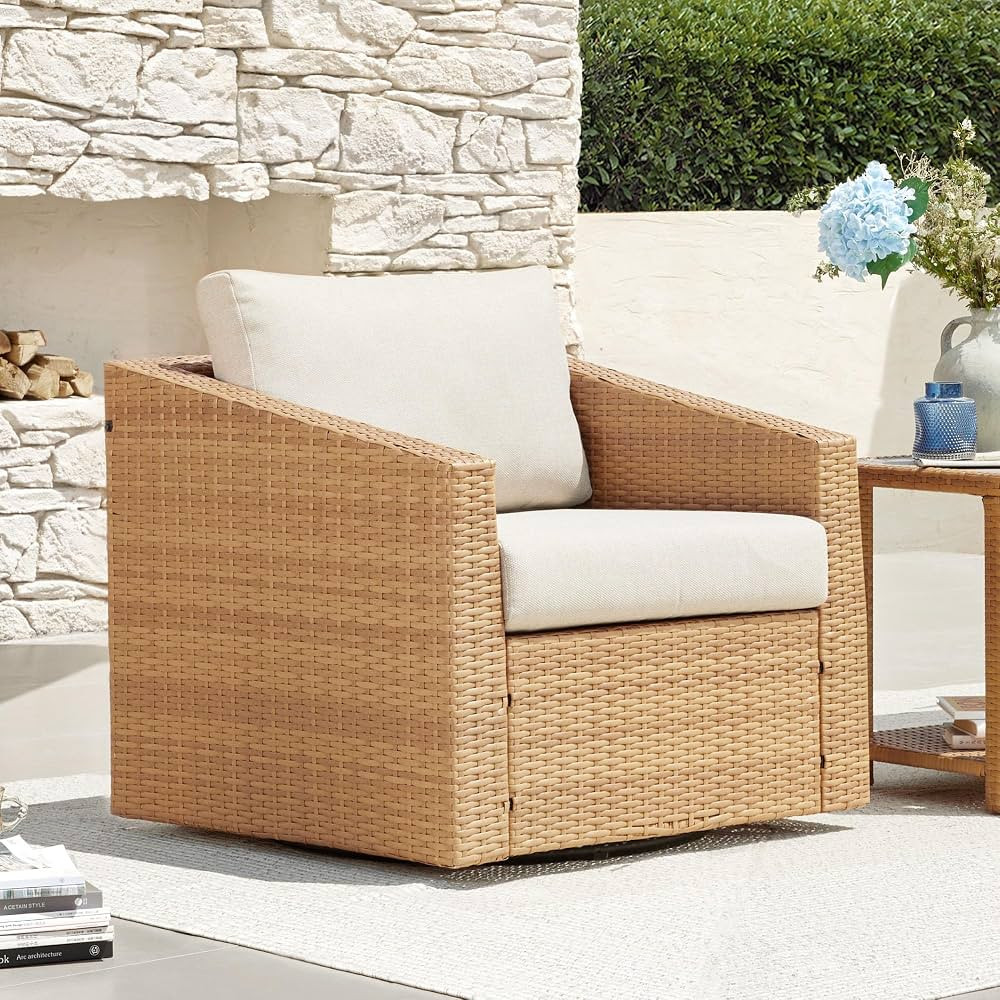 CHITA Patio Wicker Chair, 360° Swivel Outdoor Rattan Chair with Thickened Cushions for Backyard,... | Amazon (CA)