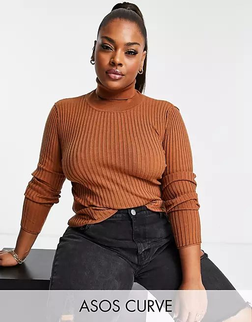 ASOS DESIGN Curve ribbed turtle neck sweater in ginger | ASOS (Global)
