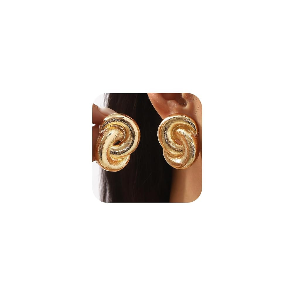 Statement Big Chunky Gold Twist Knot Earrings for Women, Trendy Large Thick Silver Spiral Drop St... | Amazon (US)