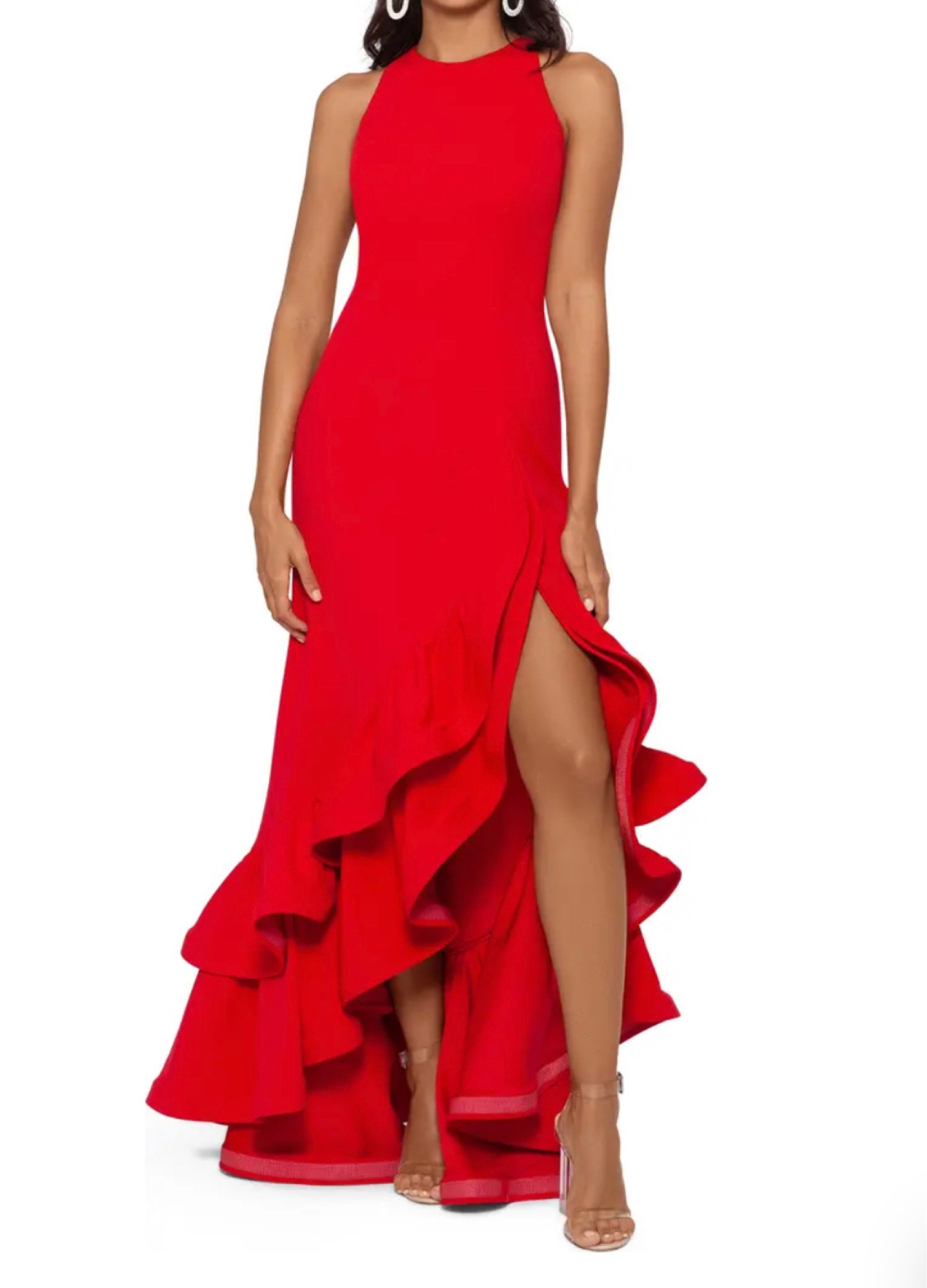 #red #reddress #ruffledress #rufflehalterdress #halter #formal #gala #flattering #curves #stunningdress #holidayoutfit 

#LTKcurves #LTKstyletip