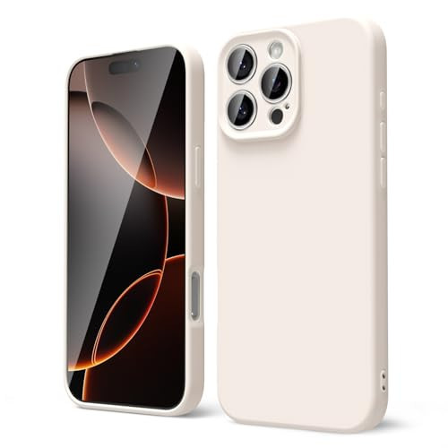 oakxco for iPhone 16 Pro Phone Case Liquid Silicone, Thin Slim Soft Rubber Gel TPU Plain Protective Simple Cover for Women Girl Cute, Matte Solid Color Aesthetic, Beige Stone Cream | Amazon (US)