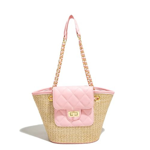 OWGSEE Summer Straw Tote Bags for Women Summer Cute Woven Beach Bag Straw Purses Handbags for Vacation (S Pink) | Amazon (US)