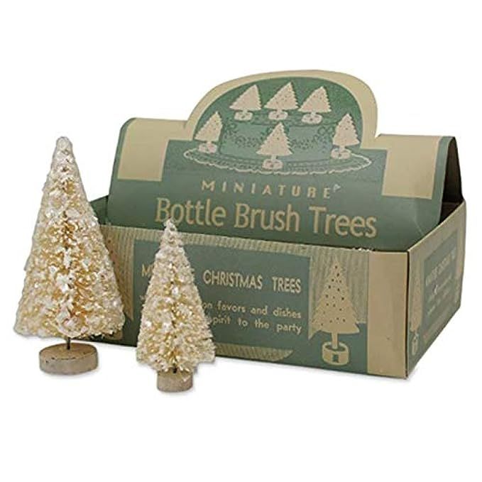 4 Bethany Lowe Mini Ivory Wood Bottle Brush Christmas Trees Vintage Style Decor | Amazon (US)