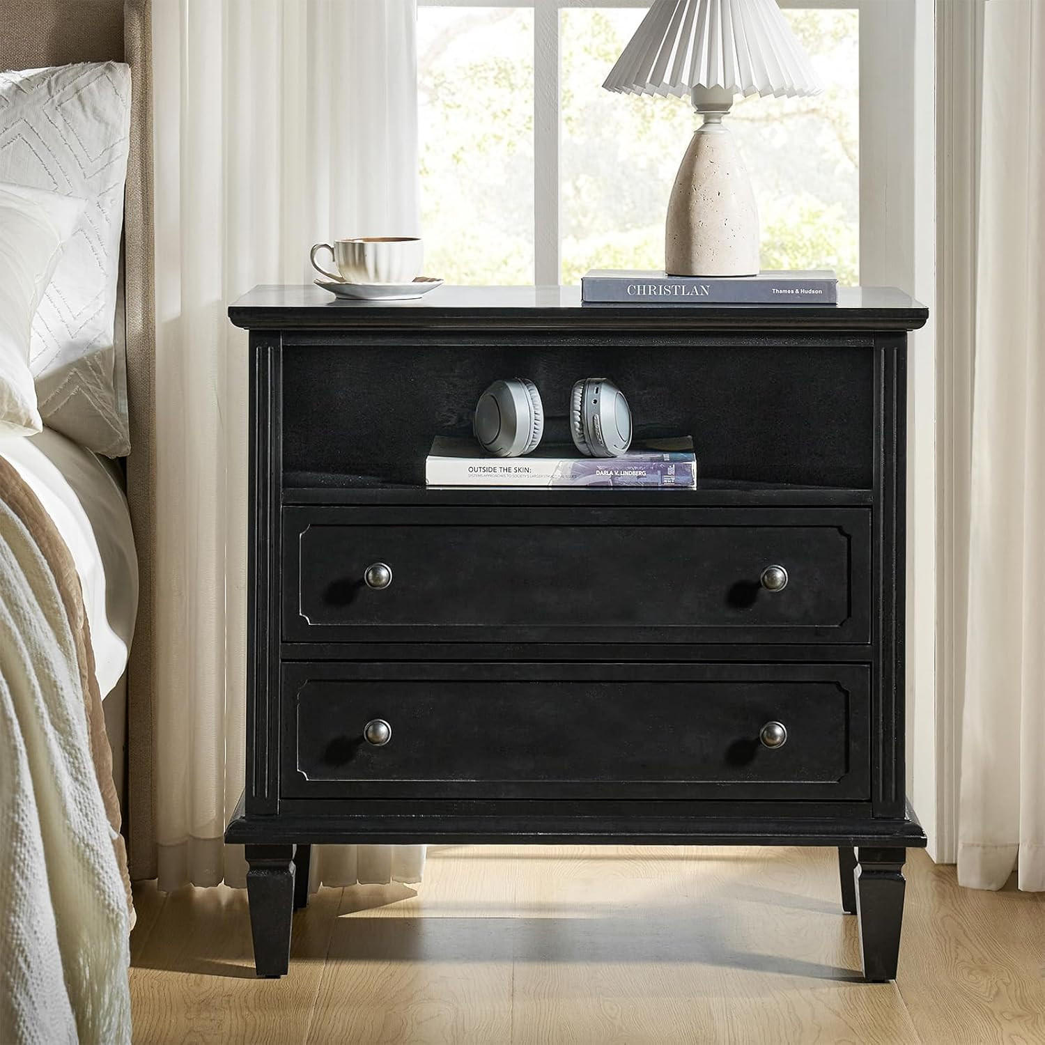 HULALA HOME Nightstand with Charging Station, Farmhouse End Table with USB Ports and Outlets, Flu... | Amazon (US)