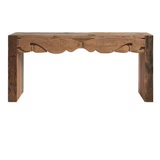 Hand-Carved Reclaimed Natural Wood Console Table | The Home Depot