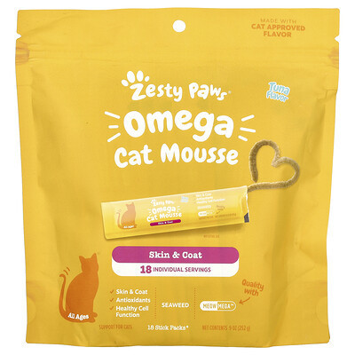 Zesty Paws, Omega Cat Mousse, For Cats, Tuna, 18 Stick Packs, 9 oz (252 g) | iHerb