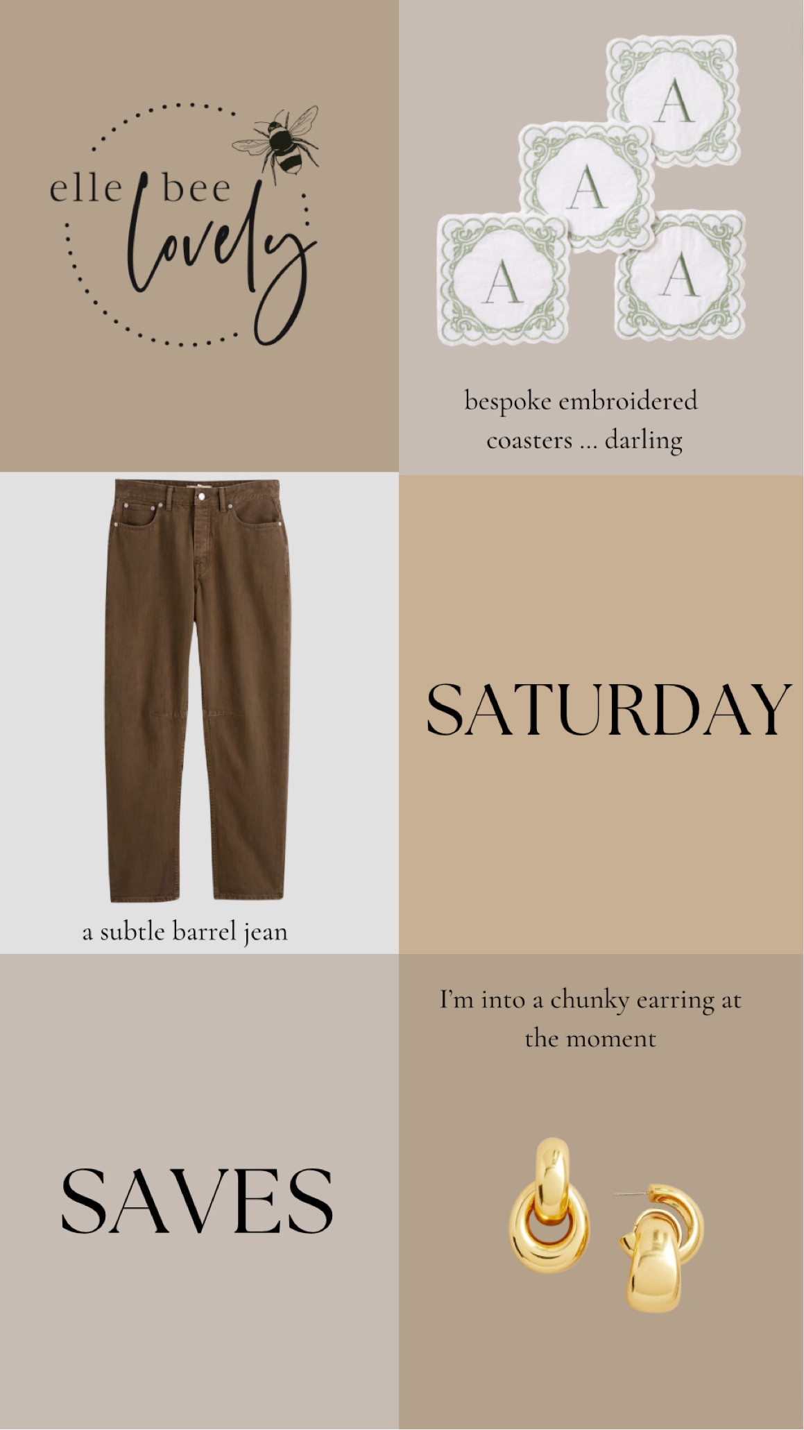 Saturday Saves with barrel jeans, chunky earrings and adorable embroidered coasters! 😍

#LTKStyleTip #LTKSeasonal #LTKOver40