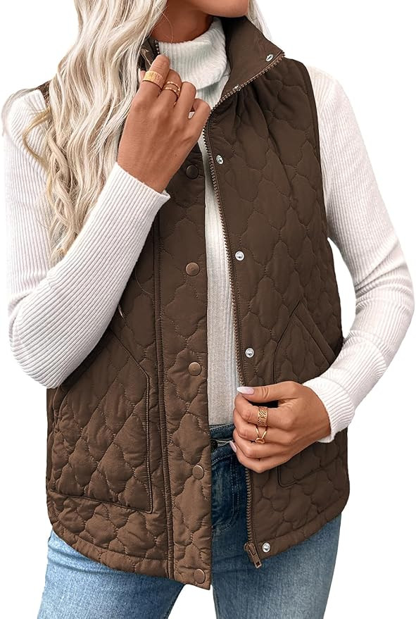 EVALESS Womens Puffer Vest Lightweight Stand Collar Sleeveless Cropped Quilted Jackets Button Fal... | Amazon (US)