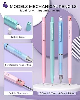 Four Candies 36PCS Aesthetic School Supplies, Mechanical Pencils 0.5mm, 0.7mm, 0.9mm & 2.0mm with... | Amazon (US)