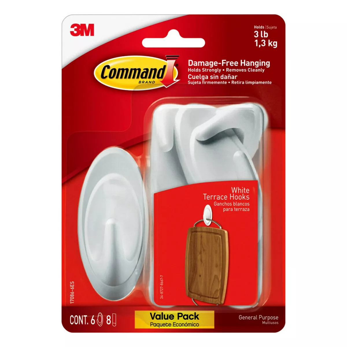 Command 6pk Medium Designer Hooks White: Adhesive Hanging Hooks, 6 Pack, 3 lb Capacity, Plastic | Target