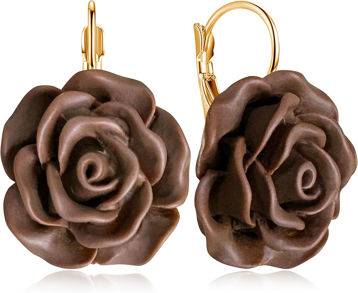 Handmade Bohemian Aesthetic Dainty Acrylic Flower Petal Leverback Earrings Sparkly 14K Gold Flora... | Amazon (US)