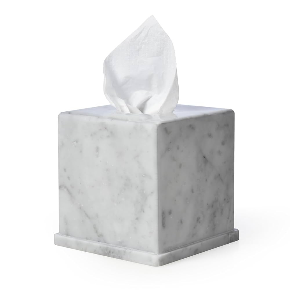 Natural Marble Tissue Box Cover, Carrara White Tissue Organizer 6 X 6 X 5.7 Inch, Heavy Stone Dec... | Amazon (US)