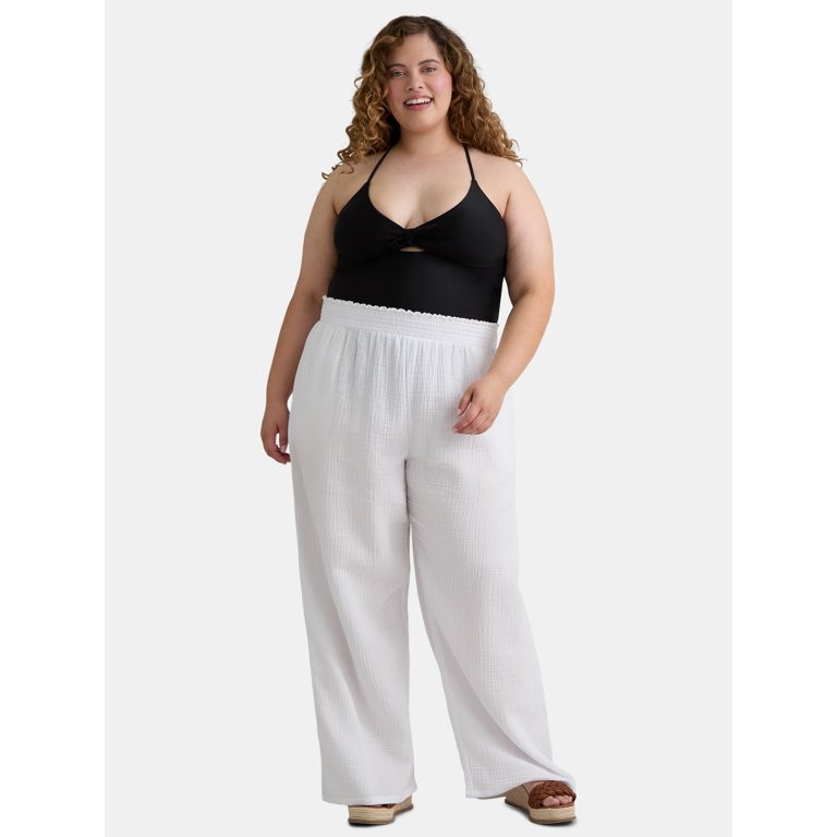 Time and Tru Women's and Women's Plus Cotton Gauze Beach Coverup Pants, Sizes XS-3X | Walmart (US)
