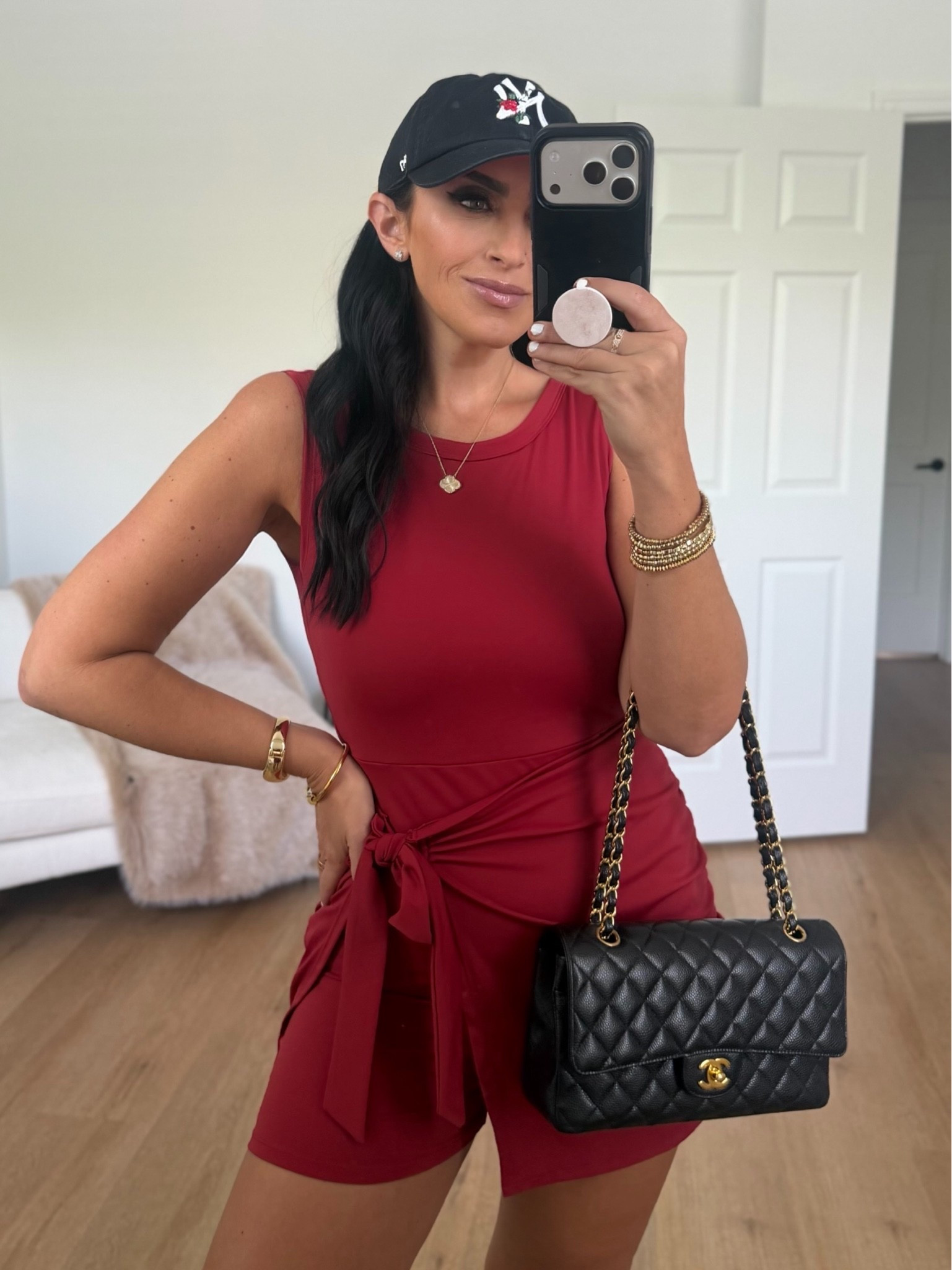 Women Summer Sleeveless Bodycon Tie Waist Romper wearing size small.