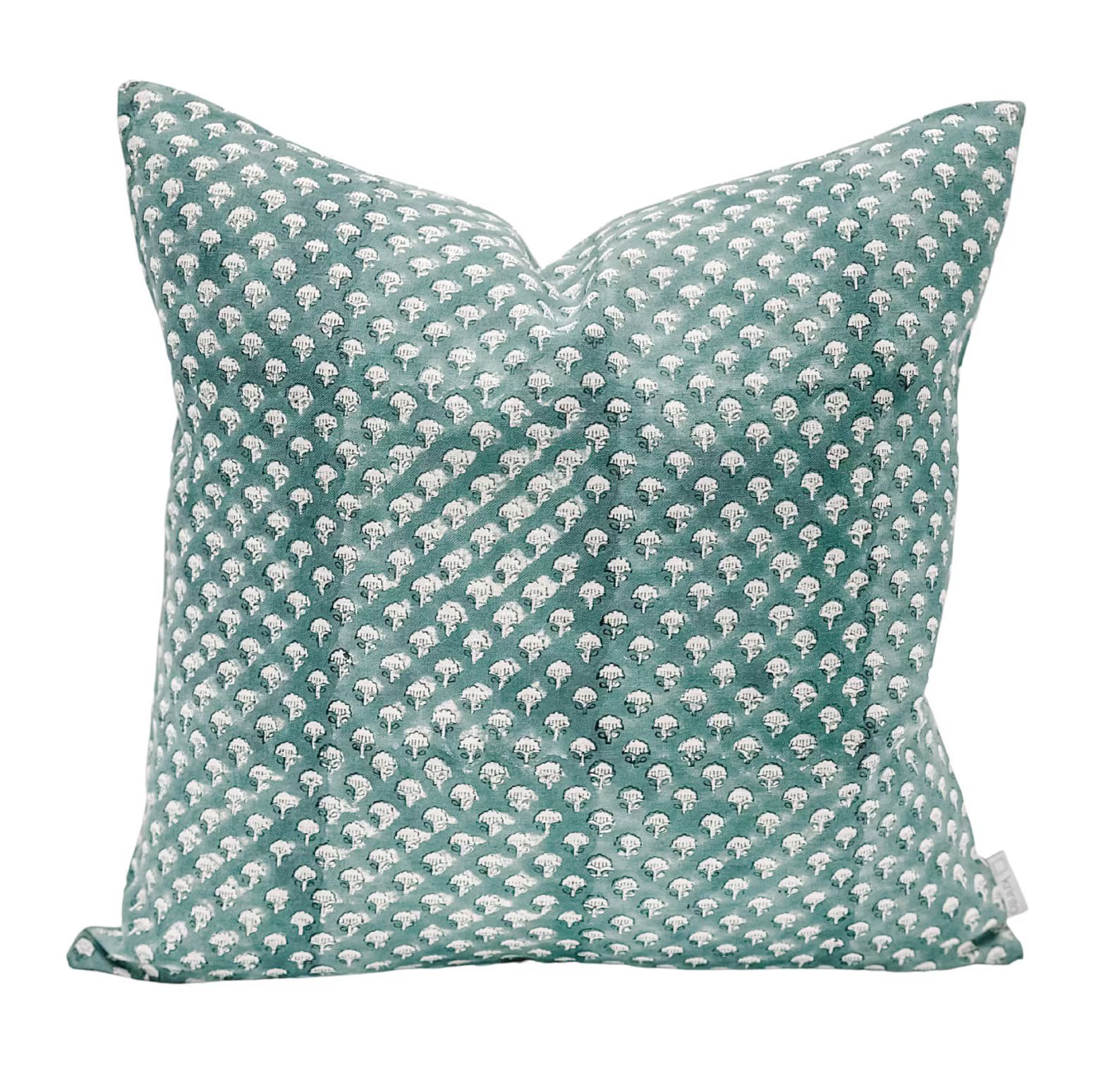 Designer Floral Indigo Blue on Natural Linen Pillow Cover - Etsy | Etsy (US)