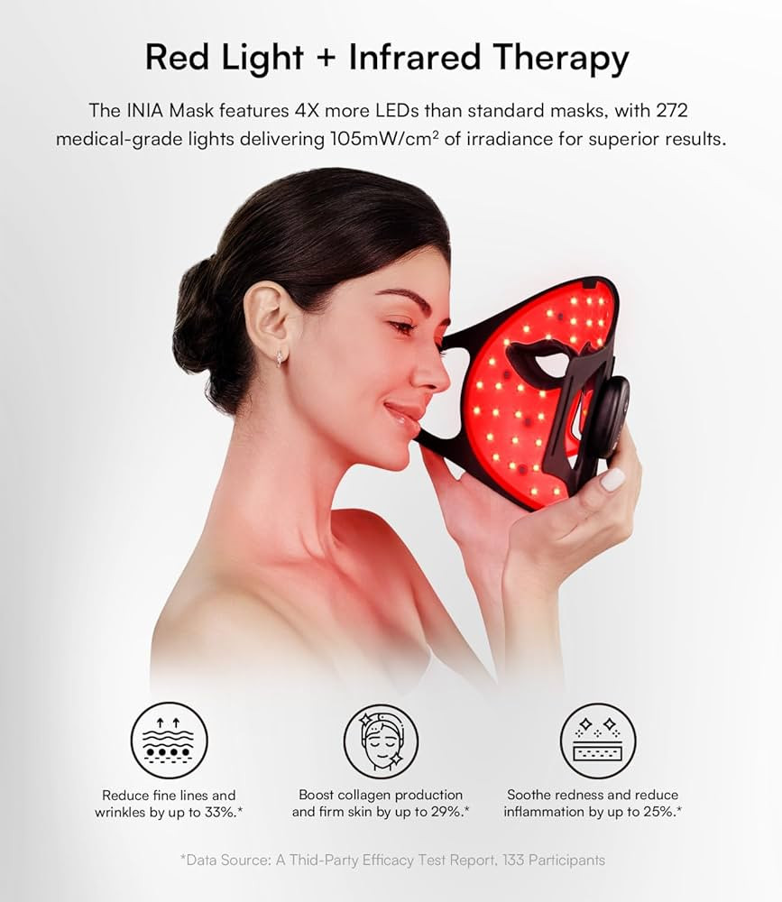 INIA Red Light Therapy Mask for Face, Glow Wireless LED Face Mask Light Therapy with Near-Infrare... | Amazon (US)
