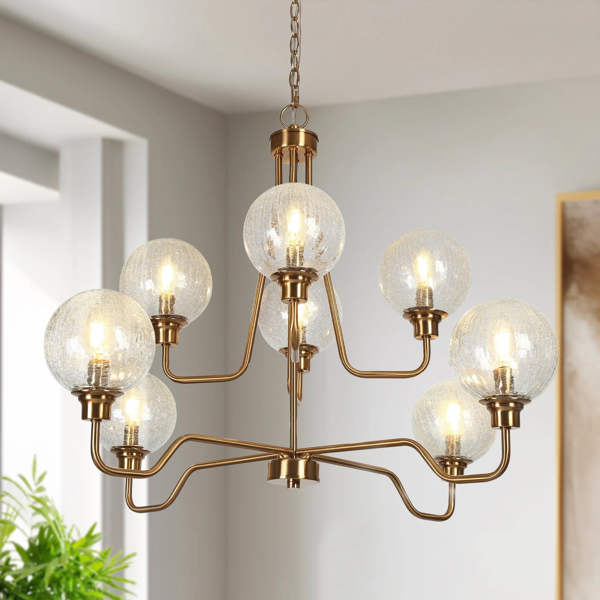 LNC Ariene 37.4 in Oversize 8 -Light Polished Gold Textured glass Metal Chandelier one_size | LFYQANF5161H9C | Lowe's