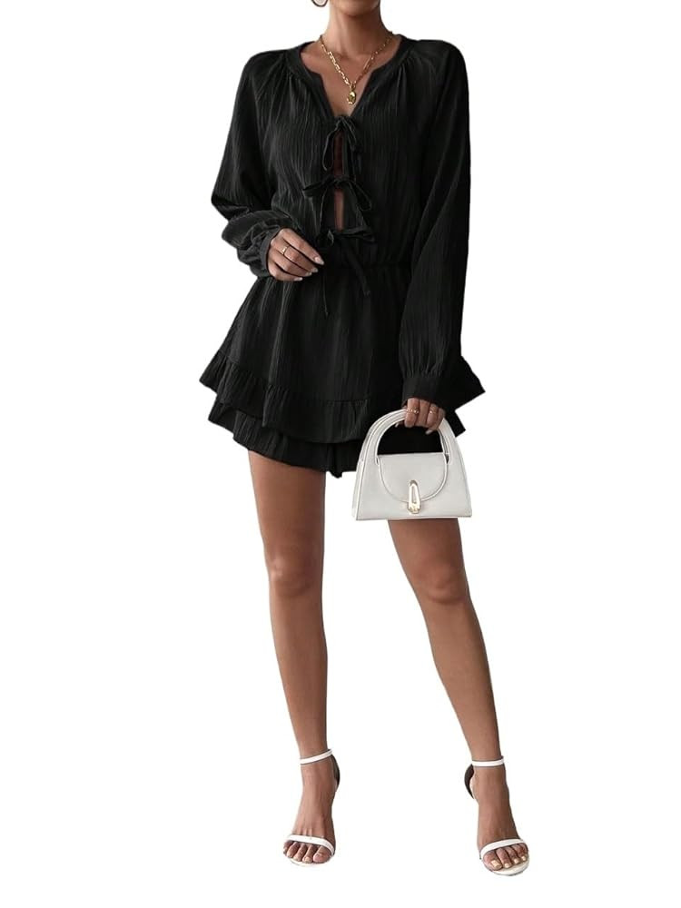 Women's 2025 Summer Casual Mini Short Rompers Casual Ruffle Hem Romper | Amazon (US)
