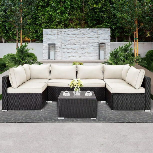 LAUSAINT HOME 7 Pieces Patio Conversation Set, Outdoor Sectional PE Rattan Wicker Furniture Seat ... | Walmart (US)