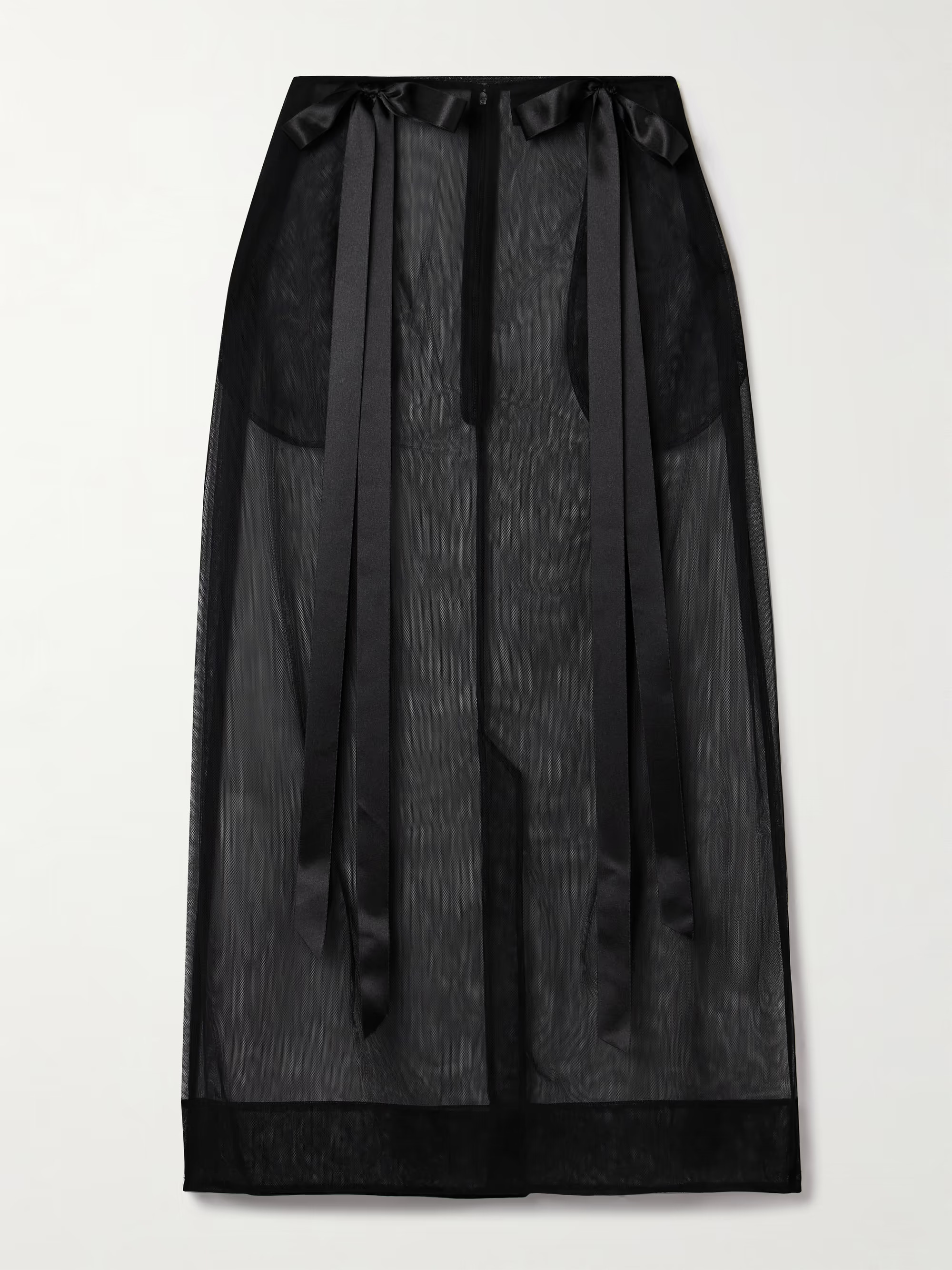 Bow-embellished satin-trimmed tulle midi skirt | NET-A-PORTER (US)