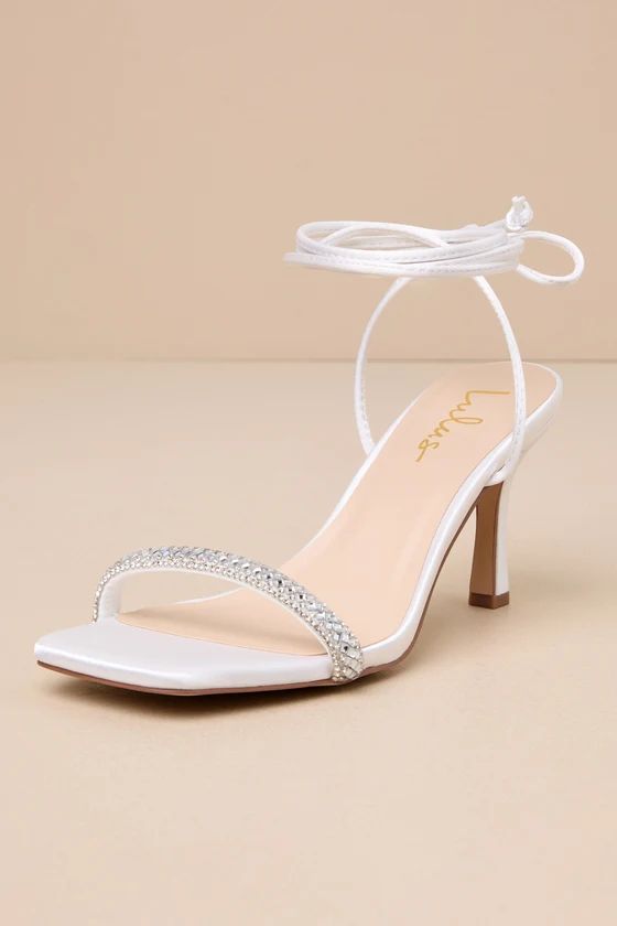 Ainslie White Satin Rhinestone Lace-Up High Heel Sandals | Lulus