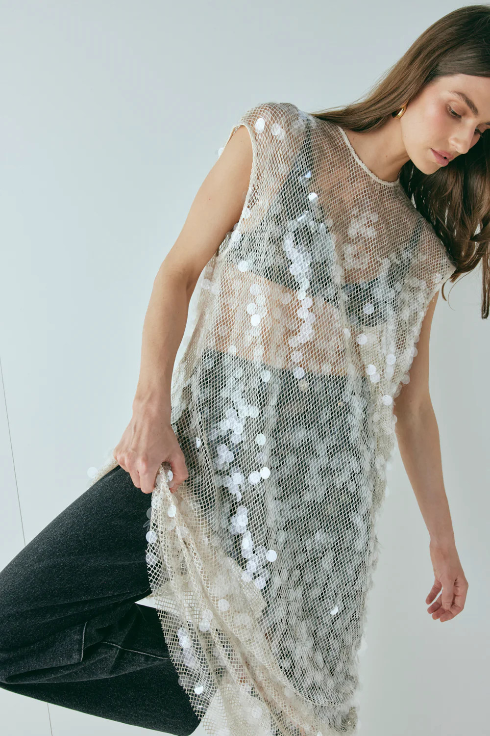 Astrid Sequin Maxi Dress Cream | VRG Grl